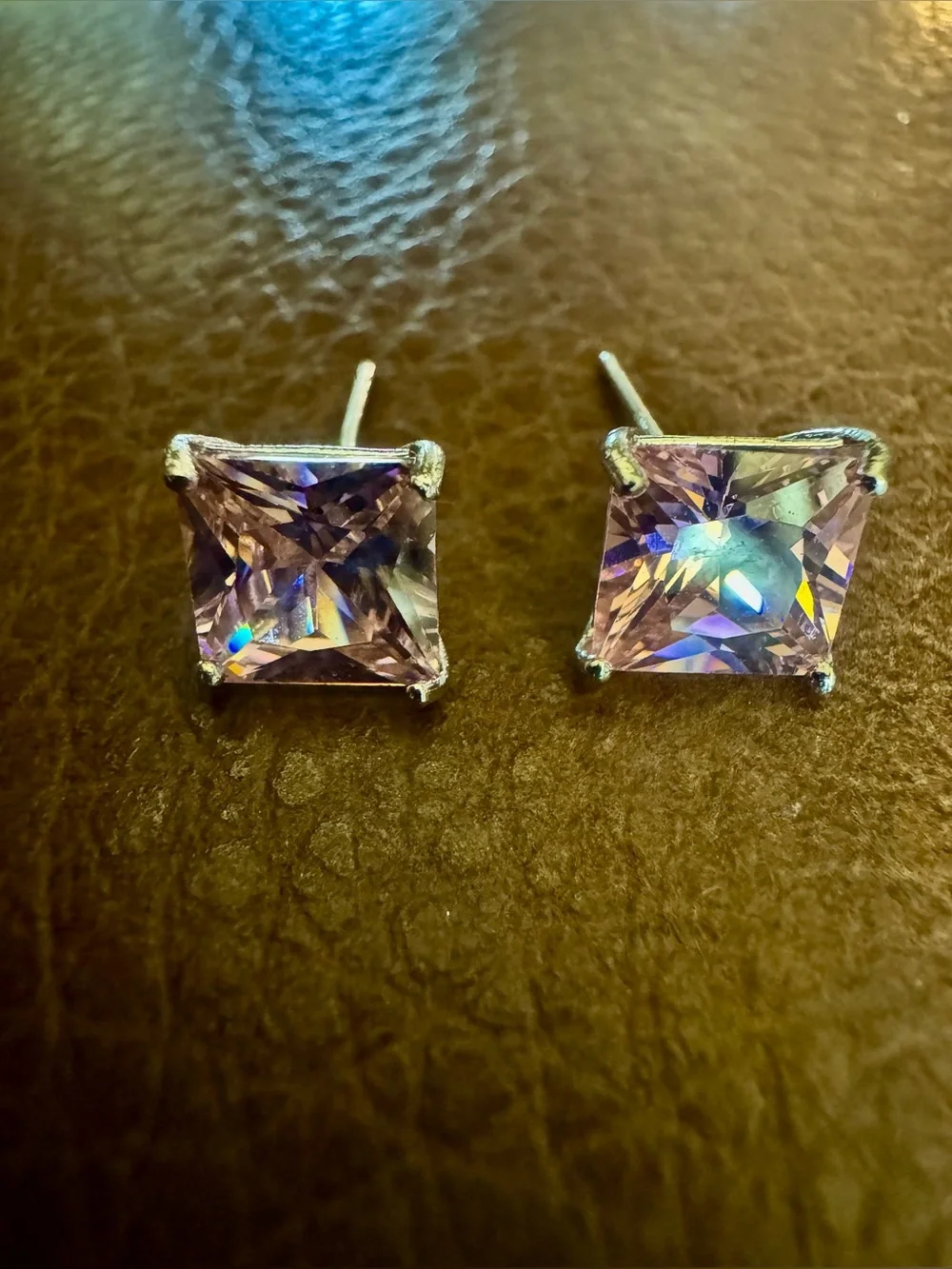 Square Moissonite Purple Crystal Stud Earrings - Elegant Women’s Jewelry
